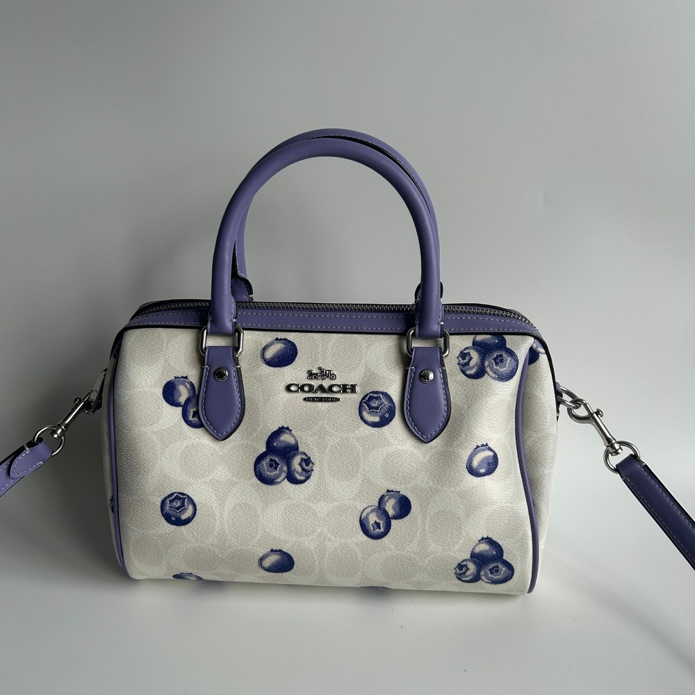 Coach Rowan Satchel Blueberry Print Signature Canvas Bag CT216
